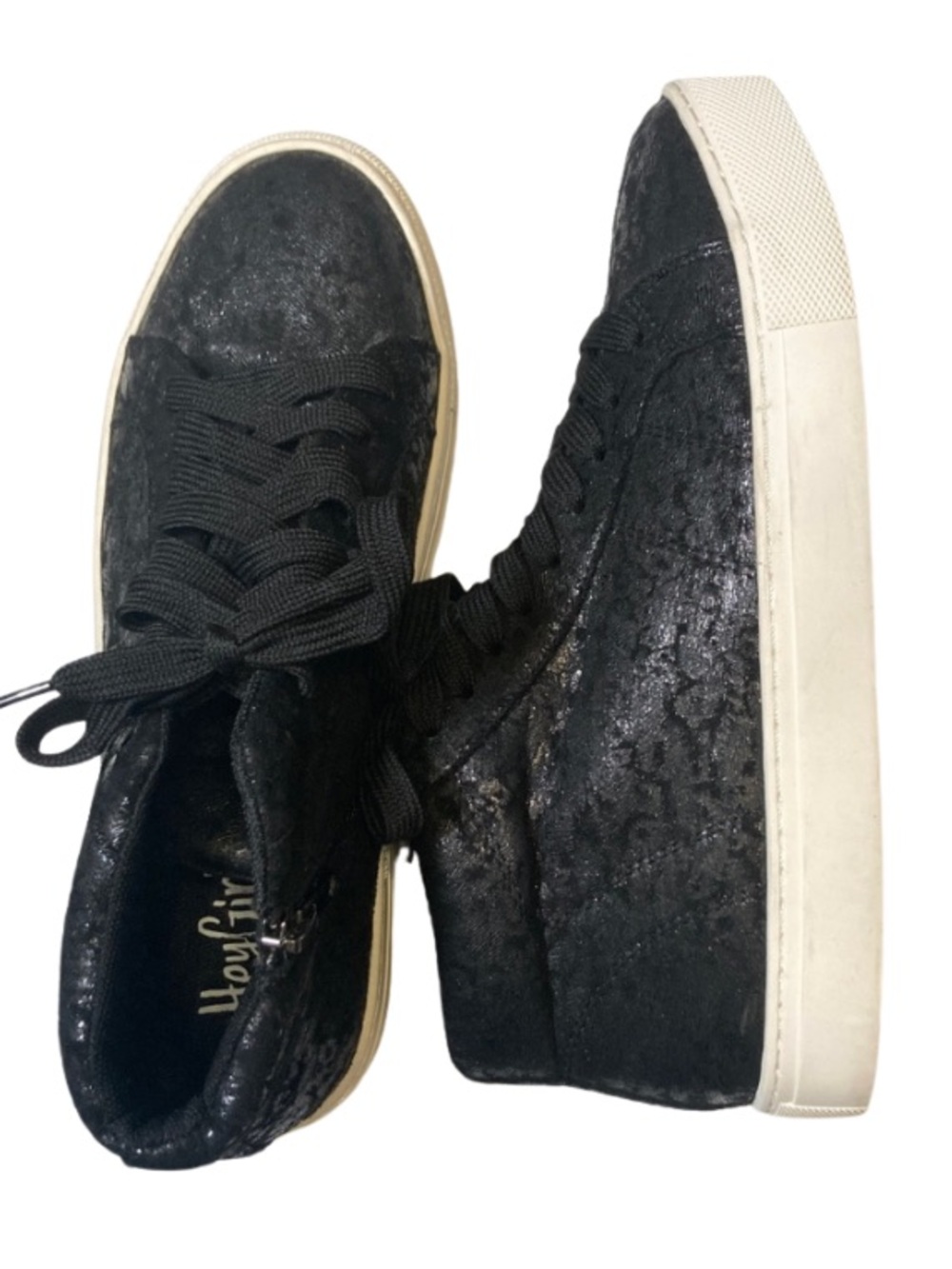 Corkys Hey Girl Imagine Metallic Black Leopard Print High Top Sneakers Sz 8